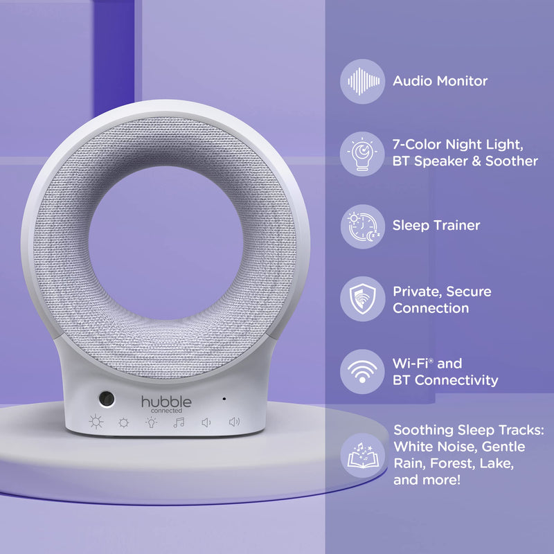 [Australia] - Hubble Eclipse Soother, Kids & Baby Audio Monitor, 7-Color Night Light, Speaker with Calming Music & Sleep Tracks, Baby White Noise Machine, Sleep Trainer with Wi-Fi Connectivity 