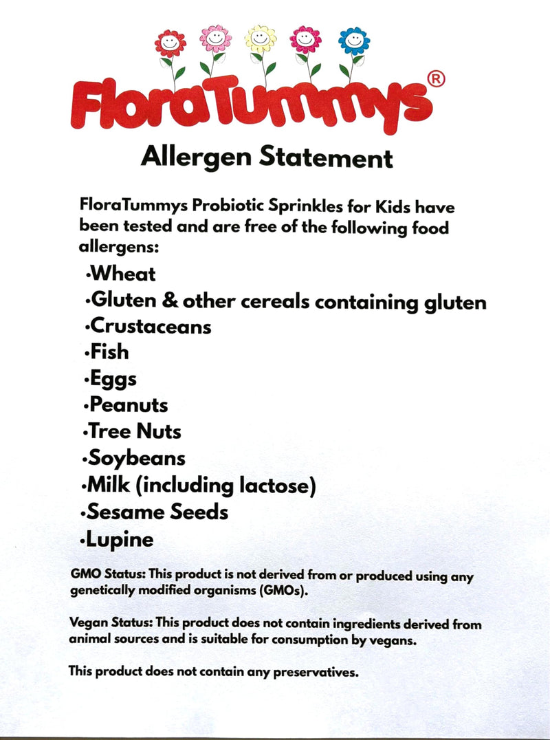 FloraTummys Probiotics for Kids: 30 Taste-Free Powder Packets, Free of Food Allergens, Non-Dairy, Gluten Free, Sugar Free, Non-GMO, Vegan 1