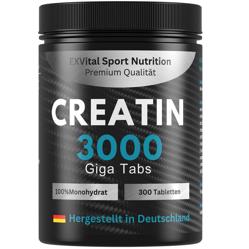 [Australia] - Creatine 3000 Giga Tabs, 3450mg creatine monohydrate per daily dose, 300 vegan tablets, alternative to creatine capsules & powder, training, sport, fitness 