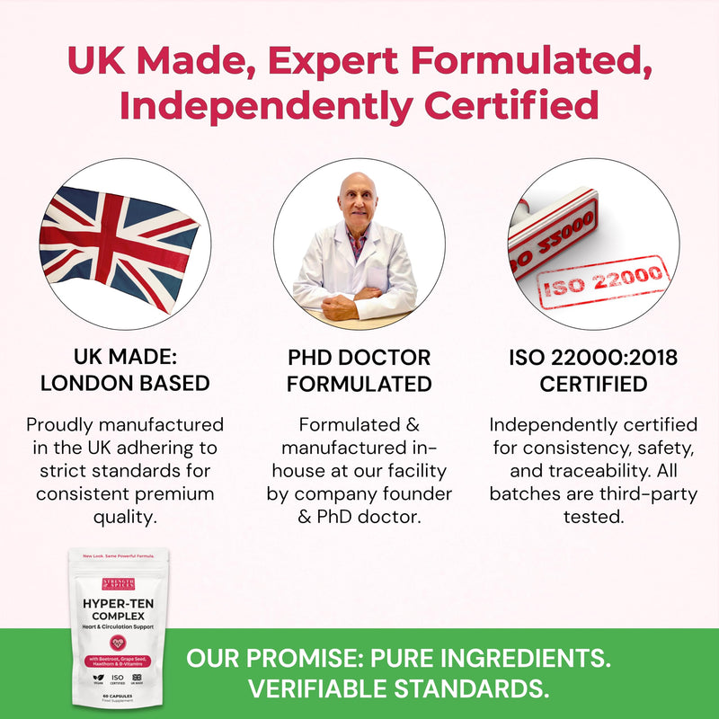 Strength & Spices Blood Pressure Aid Capsules – 17 Natural Ingredients incl. Beetroot, Hawthorn & Grape Seed – with Vitamin B1 & Magnesium – UK Made, Vegan, ISO Certified, 60 Capsules Refill