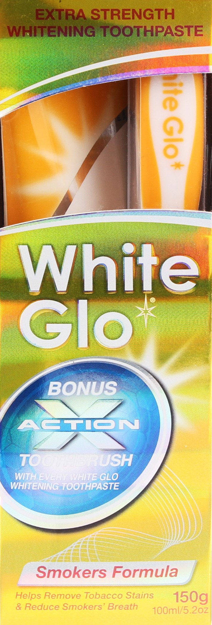 [Australia] - White Glo Smokers Formula Whitening Toothpaste with Bonus X Action Toothbrush, 5.2 Ounce 