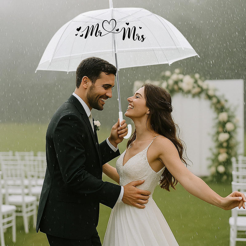 Clear Wedding Umbrella Bubble Dome with J Handle | Clear Stick for Bridal Photos, Lightweight Windproof, Outdoor Rainy Ceremony Bride Groom Summer Wedding Accessories Prop Mr.&mrs