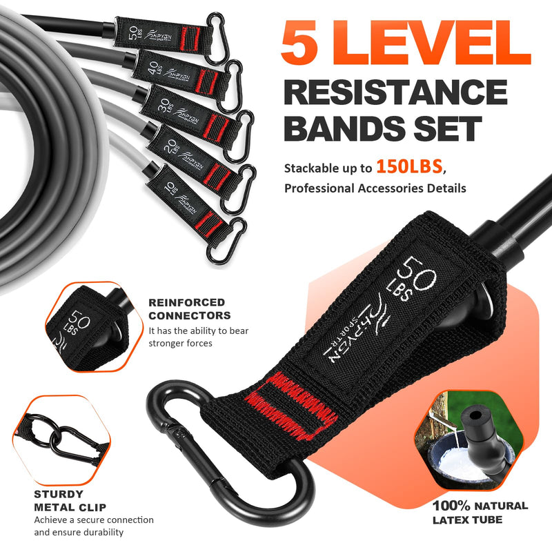 [Australia] - HPYGN Resistance Bands, Exercise Bands with Handles, Fitness Bands, Workout Bands with Door Anchor and Ankle Straps, for Heavy Resistance Training, Physical Therapy, Shape Body, Yoga, Home Workout Set grey 150LBS 