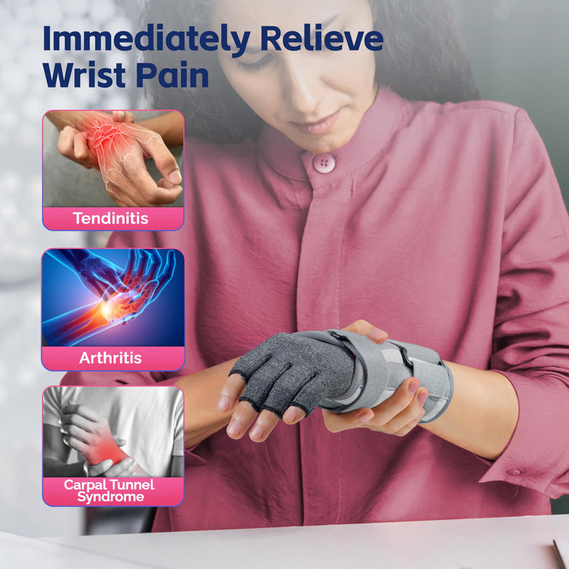 [Australia] - FEATOL Arthritis Glove for Women for Pain with Carpal Tunnel Wrist Brace Set - Fingerless Hand Compression Gloves - Daytime Wrist Support for Rheumatoid Arthritis, Work, Typing - Left Hand, Medium Left Hand-Gray 