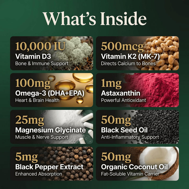 Vitamin D3 K2 10000 IU with 500mcg MK7 (MK-7) - Advanced Formula