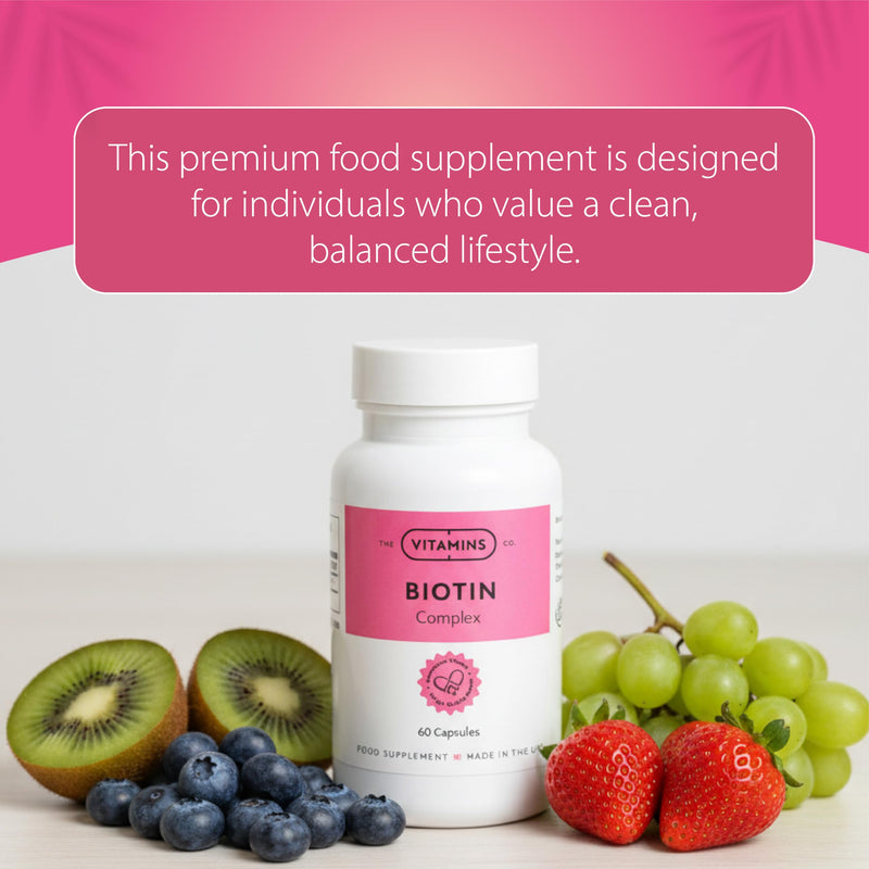 Biotin Complex Hair Skin & Nails Supplement | Supports Healthy Hair Growth, Strong Nails & Glowing Skin | Energy & Metabolism Support | 60 Capsules