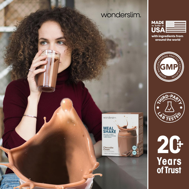 Wonderslim Protein Meal Replacement Shake Powder – 7ct (Chocolate Cream) | 15g Protein, 24 Vitamins & Minerals, Low Carb, Low Calorie, Gluten Free – Meal Replacement Drinks for Weight Management Chocolate Cream
