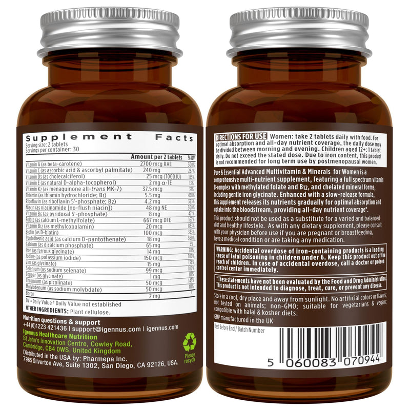 Multivitamin & Minerals for Women + High Absorption Curcumin C3 Complex, Vegan Bundle, Sustained Release Advanced Multivitamin + 300% Greater Absorption Curcuminoids with Rapid Uptake, by Igennus