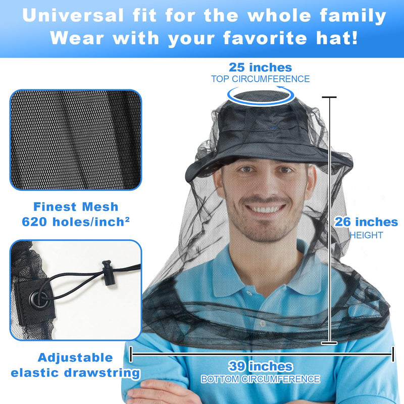 [Australia] - South to East Premium Mosquito Head Net for Insect, 2 Pack, Fly & Bug Protection | Ultra Large & Long, Extra Fine Holes for Camping, Hiking, Finshing, Gardening, Safari, Fits All Hats for Men & Women 2-Pack 