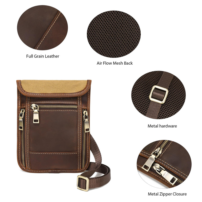 LANNSYNE Full Grain Leather Travel Wallet, Leather Cell Phone Belt Bag, Waist Pack Pouch, Neck Wallet Travel Pouch and Passport Holder for Men and Women Keep Valuables Safe Brown