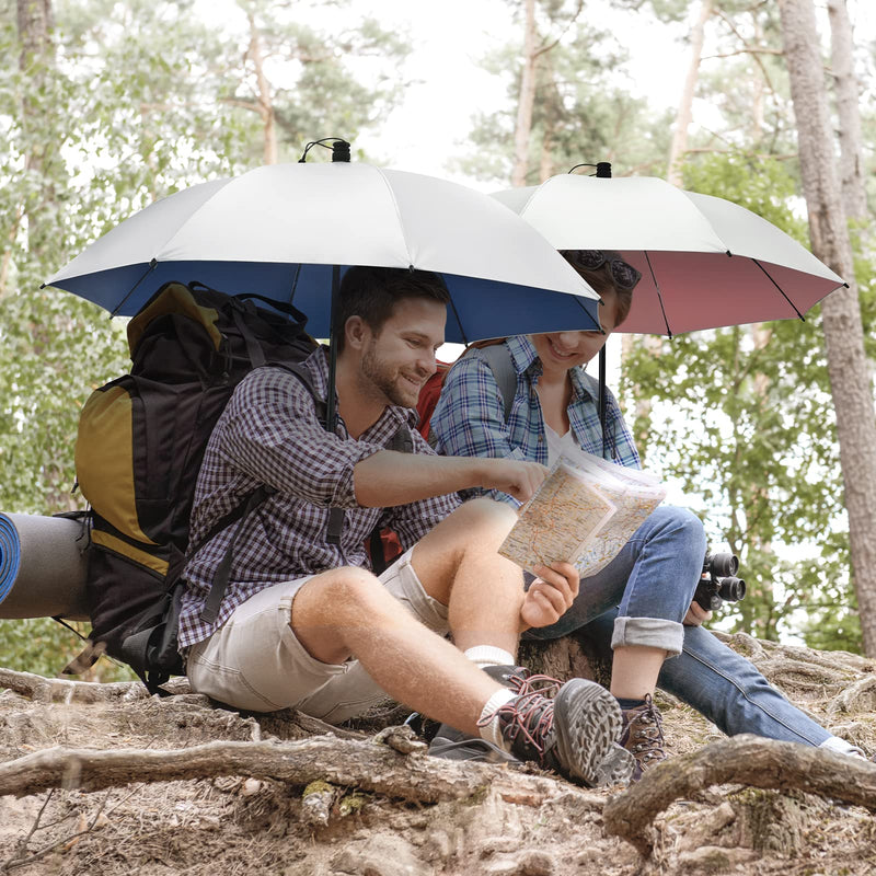 G4Free 46 Inch Large Hiking Umbrella Ultralight UV Silver Reflective Full-size Trekking Backpacking Umbrella Silver/Deep Blue