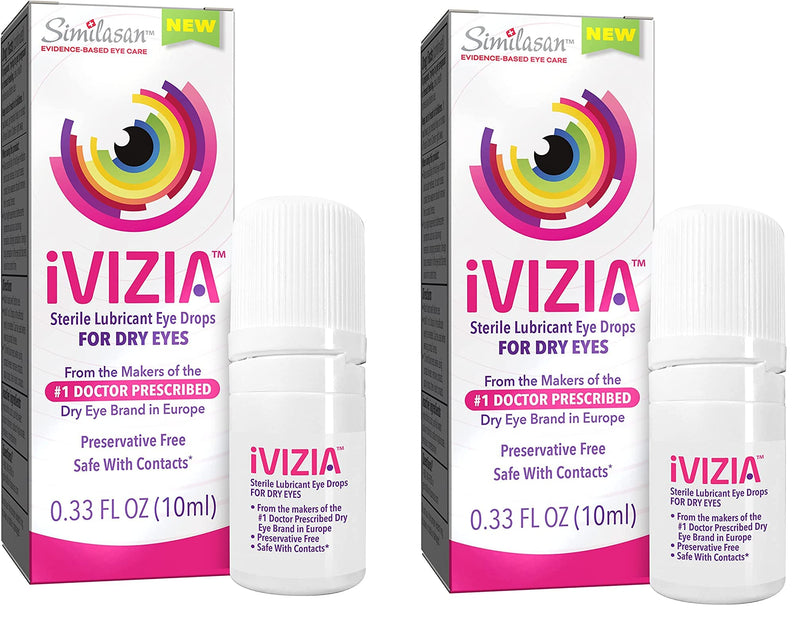 iVIZIA Sterile Lubricant Eye Drops for Dry Eyes, Preservative-Free, Moisturizing, Dry Eye Relief, Contact Lens Friendly, 0.33 fl oz Bottle -Pack of 2 Unflavored 0.33 Fl Oz (Pack of 2)