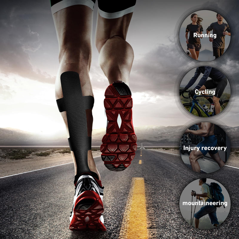 [Australia] - Kinesiology Tape for Achilles Tendon, KTQUICK 12 Count Achilles Tendon Tape Precut, Original Cotton Waterproof&Breathable, Enhance Elastic Kinesiology Athletic Tape for Achilles&Muscle Support(Black) Black 