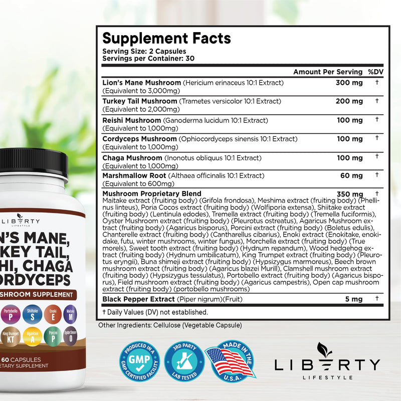 [Australia] - Lions Mane 3000mg 20in1 Mushroom Supplement with Turkey Tail 2000mg Reishi 1000mg Cordyceps Chaga 1000mg with Marshmallow Root -2 Pack 120 Capsules (Pack of 2) 