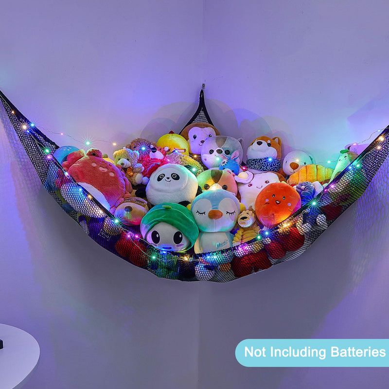[Australia] - Stuffed Animals Net or Hammock Kids Toy Storage Organizer with LED Light Unicorn Castle Hanging Corner Stuffed Animals Holder Kids Girls Room Decor (Pack of 1) Black 51'' x 51" x 71" (Pack of 1) 