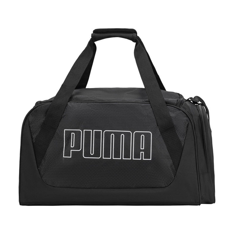 PUMA unisex-adult Form Factor Duffel with Adjustable Strap, Padded Bottom & Zip Pockets Black/White One Size