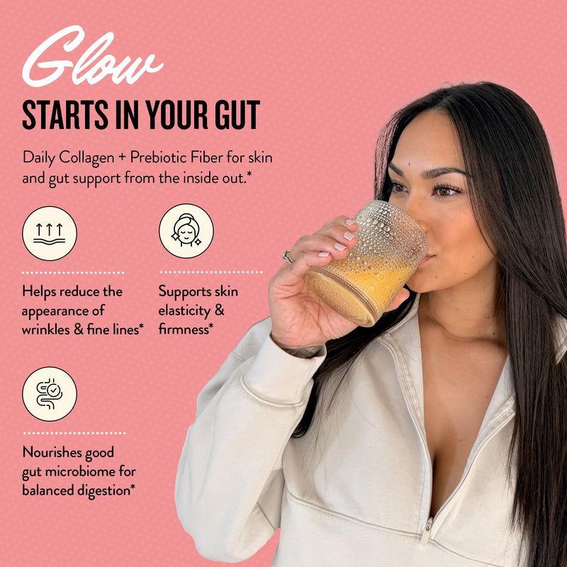 Legendairy Milk She's Glowing Collagen Powder & Prebiotic Fiber, 18 Sticks | Tropical drink mix with VERISOL peptides, Solnul starch & Vitamin C. Sugar-free digestive support for women's daily wellness