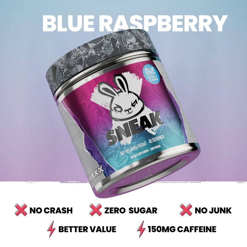 [Australia] - SNEAK | Blue Raspberry | Zero Sugar, Low-Calorie Energy Drink for Sustained Concentration & Focus | 40 Servings 