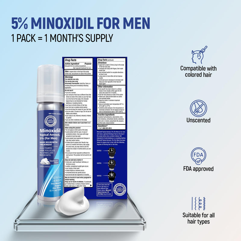 Minoxidil 5% Topical Aerosol Foam, Hair Regrowth 4 Months Treatment for Men, 2.11 oz (4 Pack) 2.11 Ounce (Pack of 4)
