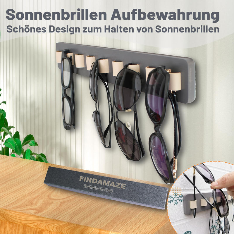 [Australia] - FINDAMAZE Glasses Storage Multiple Glasses, Sunglasses Organizer Wall Mounted, Glasses Stand/Glasses Holder Wood for Hanging Glasses, Glasses Display, Grey 