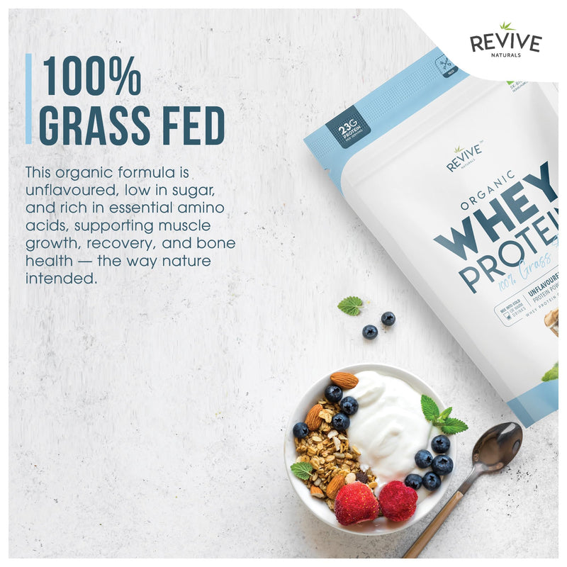 Organic Whey Protein Powder 400g – Grass Fed Unflavoured Organic Protein Powder– Resealable and Recyclable Pouch by Revive Naturals 400g (Pack of 1)