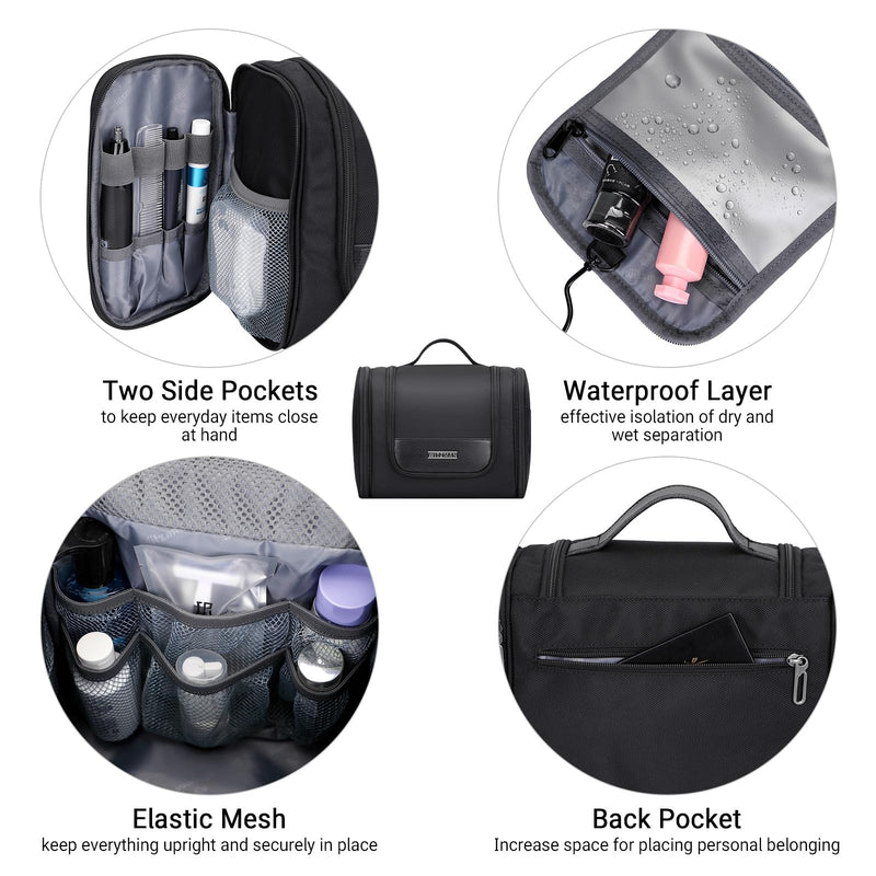 WITZMAN Toiletry Bag for Men Nylon Hanging Water-resistant Shaving Dopp Kit | With Dry-wet Separation Pocket, Multi-pockets for Organized Storage, Lightweight, For Travel, Bathroom, B690 Black