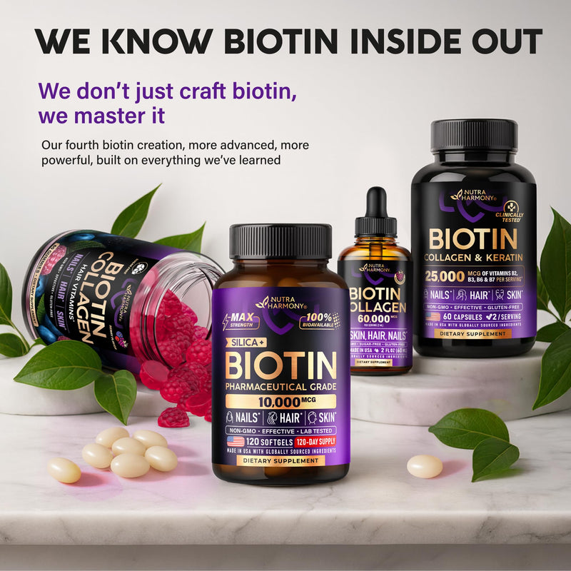 Liquid Biotin & Collagen 60,000mcg - Biotin for Hair Growth Support - 2 Oz | Liquid Collagen Supplement & Biotin - Extra Strength Drops for Women & Men - Strong Nails & Healthy Skin - Raspberry Flavor 2 Fl Oz (Pack of 1)
