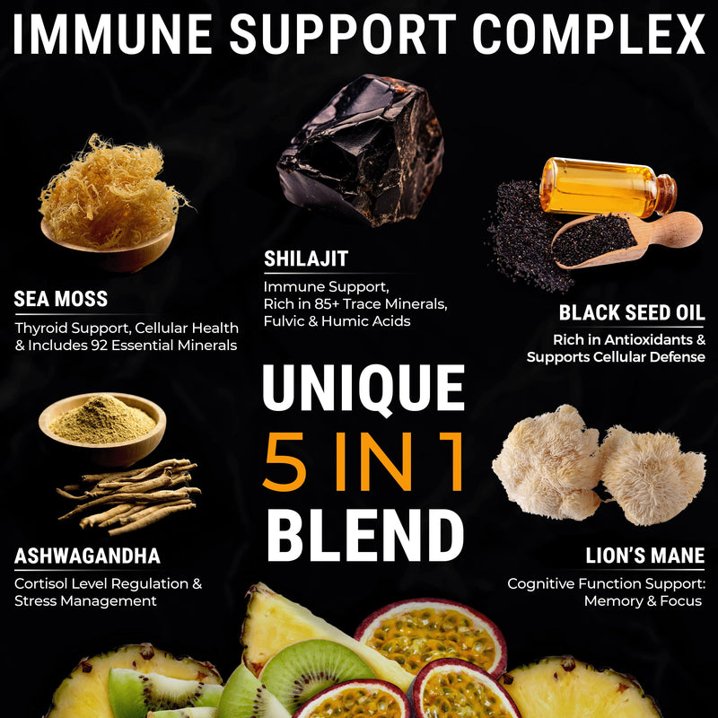 [Australia] - Organic Shilajit Gummies with Sea Moss Gummies - Shilajit Supplement for Immune Support - Pure Himalayan Shilajit and Ashwagandha with Sea Moss and Shilajit, Lion‚Äôs Mane Extract and Black Seed Oil 