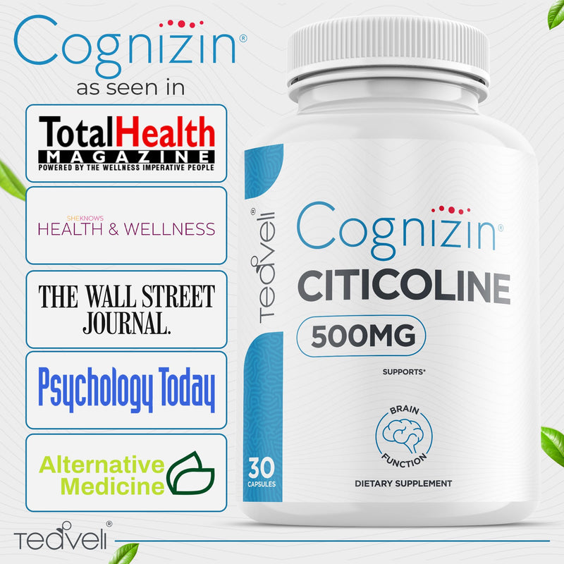 [Australia] - Cognizin Citicoline- 500mg CDP Choline Supplement- Clinically Studied Brain Supplement to Support Clarity, Concentration and Memory – Most Bioavailable Form of Choline Supplements - 30 Servings 