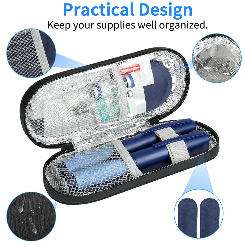 [Australia] - Insulin Pen Cooler Travel Case with 2 Reusable TSA Approved Ice Packs, Diabetic Medication Insulated Cooler Bag for Insulin Pens and Other Diabetic Supplies Storage Black 