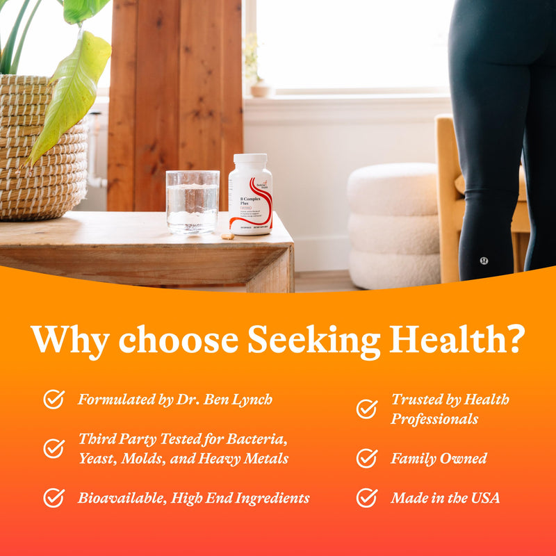 Seeking Health B Complex Plus - Vitamin B Complex Supplement with Choline & Riboflavin - Supports Brain Health, Digestion, & Energy - 100 Capsules