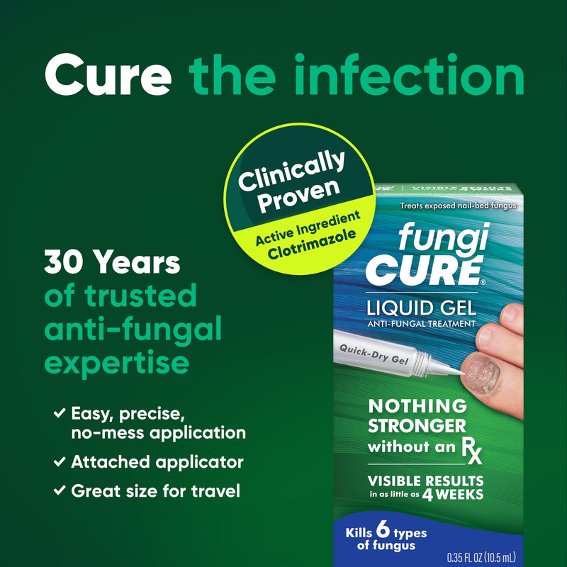 FUNGICURE Medicated Liquid Gel - Maximum Strength 0.35 Fluid Ounce | Cures fungal infections & kills 6 types of fungus. Clinically proven clotrimazole 1%. Easy, precise, no-mess application.