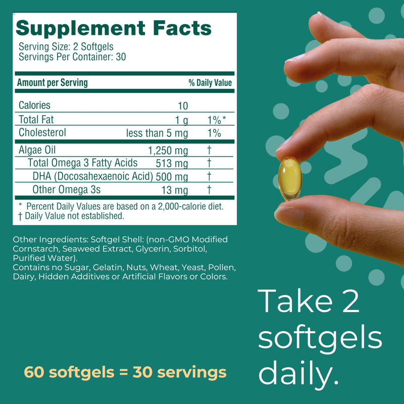 [Australia] - Iwi Life DHA Omega-3, 60 Softgels (30 Servings), Plant-Based Algae Omega 3, Brain, Eyes & Nervous System Support Dietary Supplement, Krill & Fish Oil Alternative, No Fishy Aftertaste 