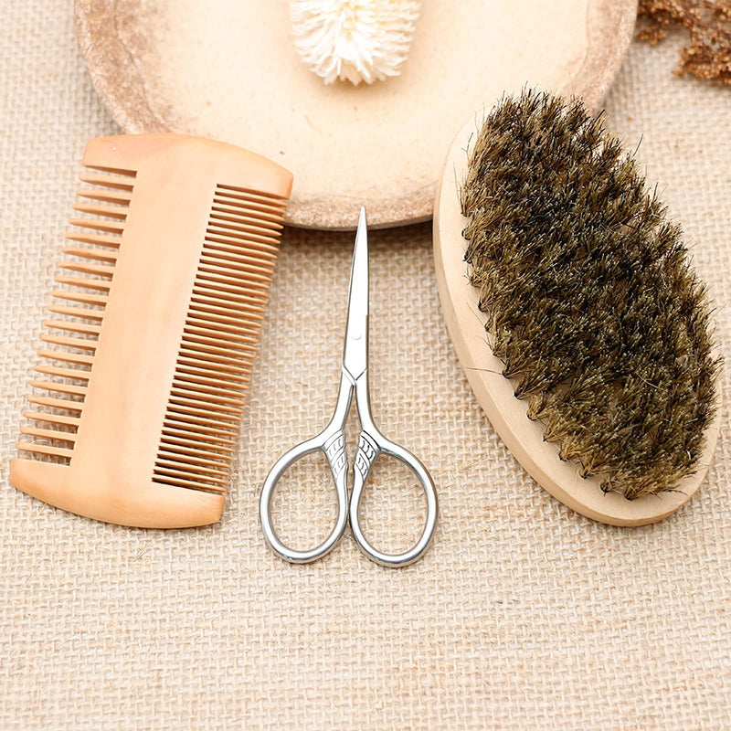 [Australia] - Beard care set, wild boar bristles, beard brush, beard comb, beard scissors, beard care gift set, men's gift 