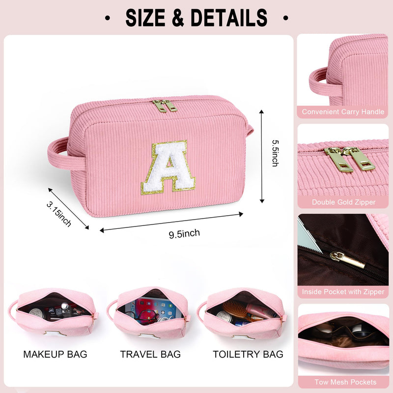 YOOLIFE 3 Pcs Initial Jute Tote Bag & 2 Pcs Initial Makeup Bag Personalized Gifts for Women Teen Girls