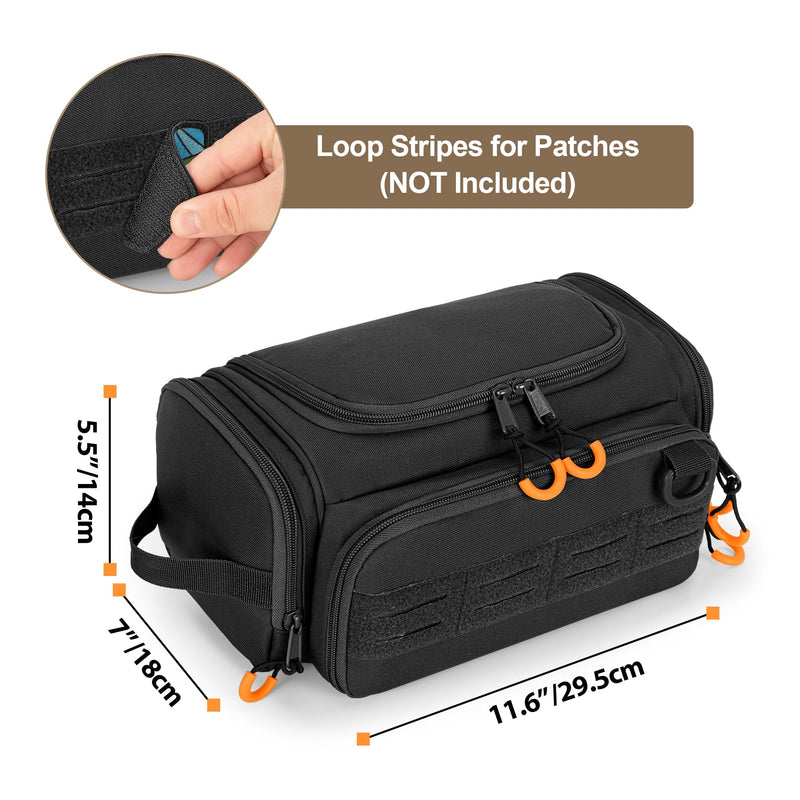 Tactical Toiletry Bag for Men, Hanging Hygiene Bag, Travel Dopp Kit | Mens Toiletry Bag with Hook, Dry & Wet Pockets, Travel Hygiene Organizer Bag for Shaving, Shower Essentials and Toiletries Black