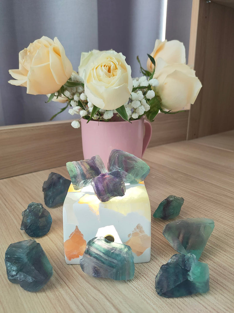 [Australia] - 1 lb Rough Crystals Bulk Raw Rainbow Fluorite Healing Stones for Tumbling, Wire Wrapping, Wicca Reiki,Meditation Rainbow Fluorite Quartz 