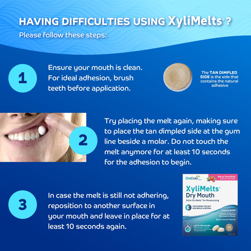 [Australia] - Oracoat XyliMelts for Dry Mouth Night Time or Day - Moisturizing Dry Mouth Adhering Discs, Sugar Free with Xylitol, 40 Count, Berry Smoothie Flavor, 8-Hour Relief 