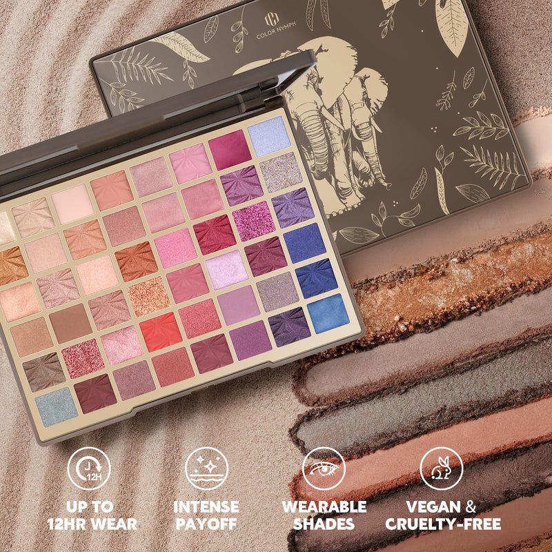 [Australia] - Color Nymph 48 Color Eye Makeup Palette, Highly Pigmented Eyeshadows Palettes with Mirror, Matte Shimmer Creamy Eye Shadows, Long Lasting Blendable Color Make Up Eye Shadows Cosmetics Gift Kit Brown 