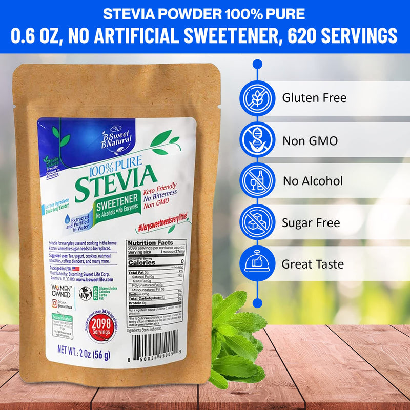 [Australia] - Stevia Powder 100% Pure, 2 Oz, No Artificial Sweetener. 2098 Servings | Stevia Green Leaf Extract | Zero Calorie & Keto Friendly 