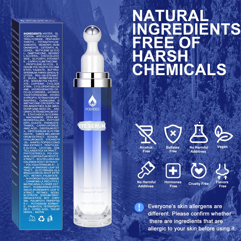 [Australia] - Eye Serum with 8% Caffeine 8% Retinol Hyaluronic Acid Niacinamide peptides for Puffy Bags Fine Lines Dark Circles Wrinkles, Under Eye Cream with 360¬∞ Roller Massage Ball, 0.5 fl. oz 