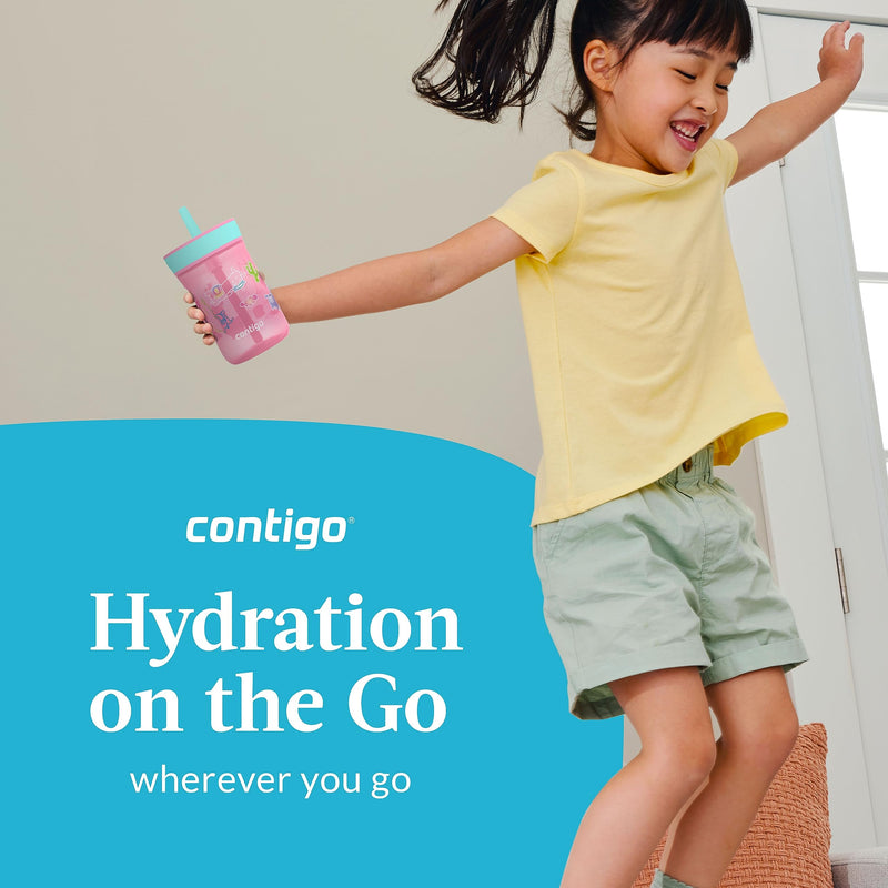 [Australia] - Contigo Kids’ Leighton Straw Tumbler with Spill-Proof Lid, 14oz., 2 Pack, Blue Raspberry & Azalea 14 Ounce 