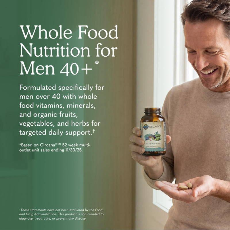 Garden of Life Organics Whole Food Multivitamin for Men 40+ 120 Tablets, Vegan Mens Multi for Health & Well-Being Certified Organic Whole Food Vitamins & Minerals for Men Over 40 Mens Vitamins | Prostate Support, B12 & Vitamins, Vegan, Daily Whole Food...