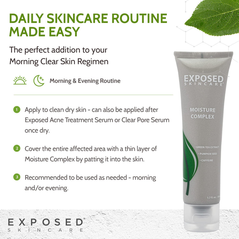 Exposed Skin Care Moisture Complex Oil-Free Daily Face Moisturizer | Non-Comedogenic, Lightweight Hydrating Gel, Green Tea Extract, Pumpkin Seed, Caffeine, For Oily and Acne-Prone Skin