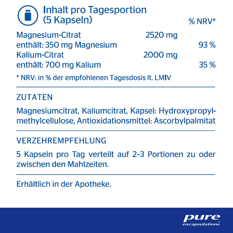 [Australia] - Pure Encapsulations - Potassium-Magnesium (Citrate) - organically bound magnesium with potassium in combination - 180 vegan capsules 172 g (pack of 1) 