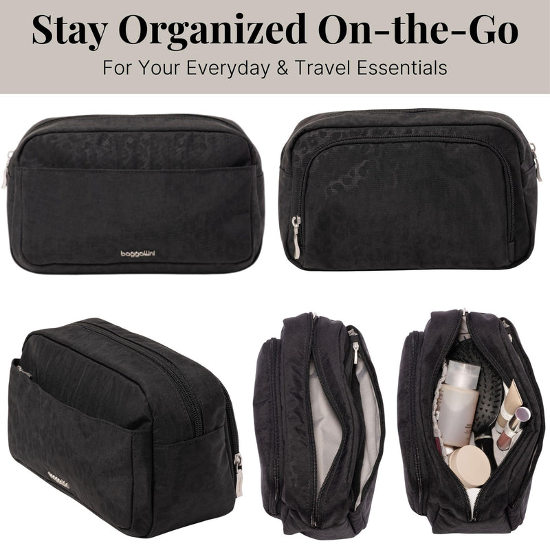 Baggallini Pocket Cosmetic With Brush Organization One Size Black Cheetah Emboss