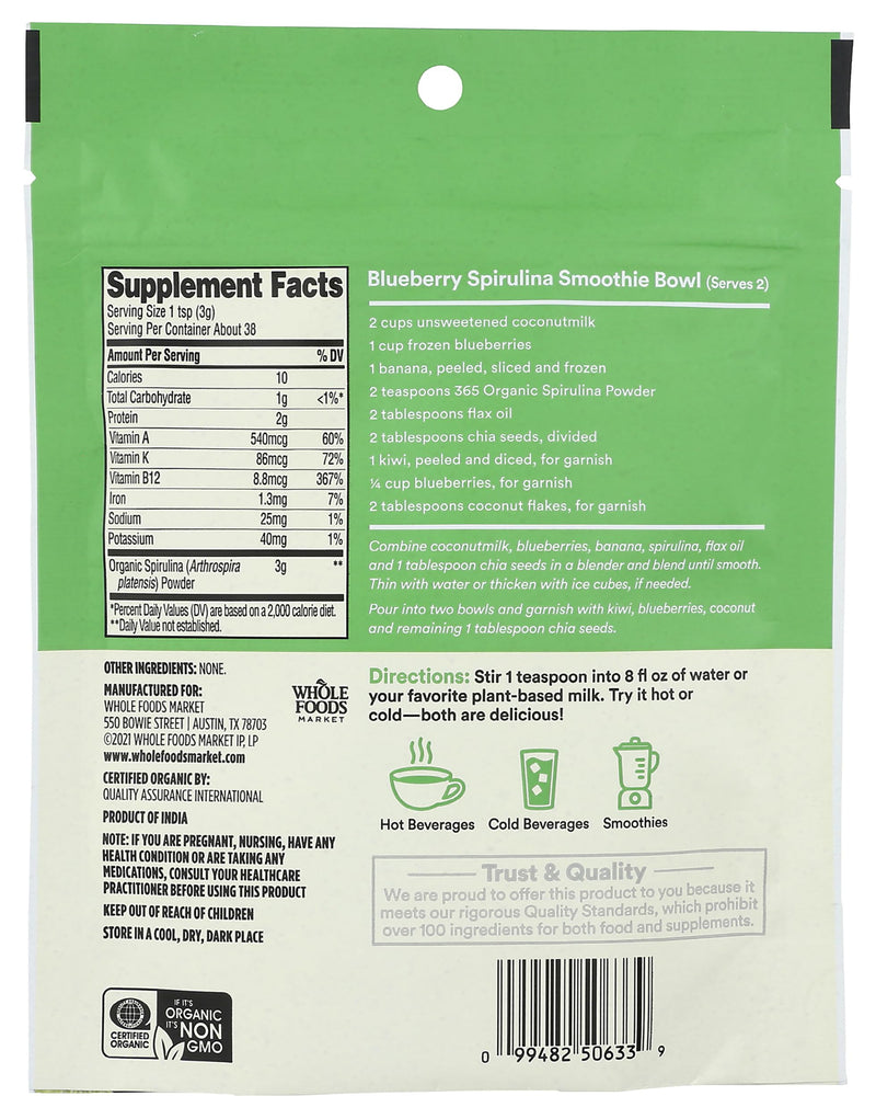 [Australia] - 365 by Whole Foods Market, Organic Spirulina Superfood Powder, 4 Ounce 4 Ounce (Pack of 1) 