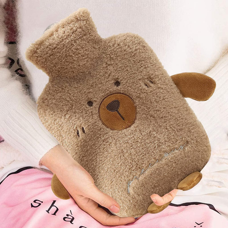 [Australia] - Hot Water Bottle with Cover, 1L Hot Water Bottle Brown Bear, with Fluffy Cashmere Soft Cover, Removable & Washable, Animal Hot Water Bottles for Children Adults, Hot Water Bottle Bear - Brown 