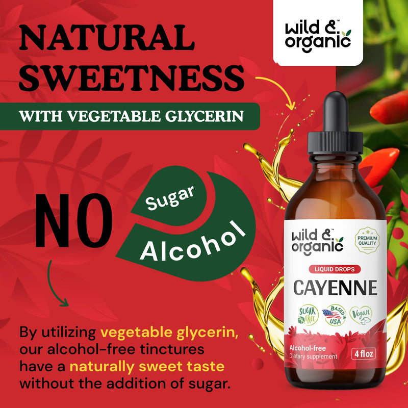 [Australia] - Wild & Organic Cayenne Pepper Tincture - Digestive Support with Capsaicin Extract - Cayenne Pepper Liquid Drops for Overall Well-Being - Vegan, Sugar & Alcohol-Free - 4 fl oz 4 Fl Oz (Pack of 1) 