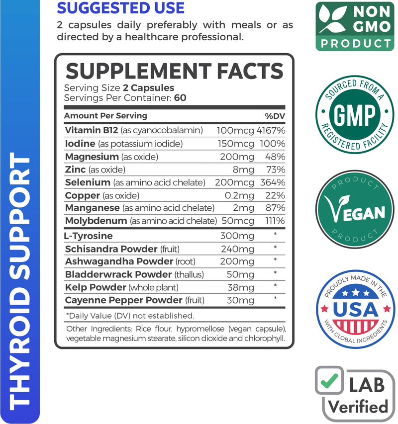 Bundle of Thyroid Support & Sea Moss - Sea Moss Thyroid Care Pack - Thyroid Support with Iodine (120 Caps) & Irish Sea Moss Capsules - Raw Vegan Supplement with BioPerine (Non-GMO & Organic)